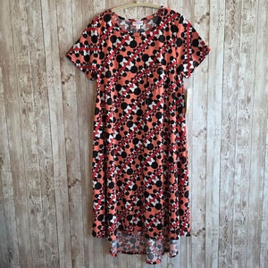 Women's LuLaRoe Disney Carly Dress XS Peach Red Mickey Mouse Print